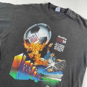 Vintage 90s‎ World Cup USA 94 Soccer Graphic TShirt XL Black Salem Single Stitch